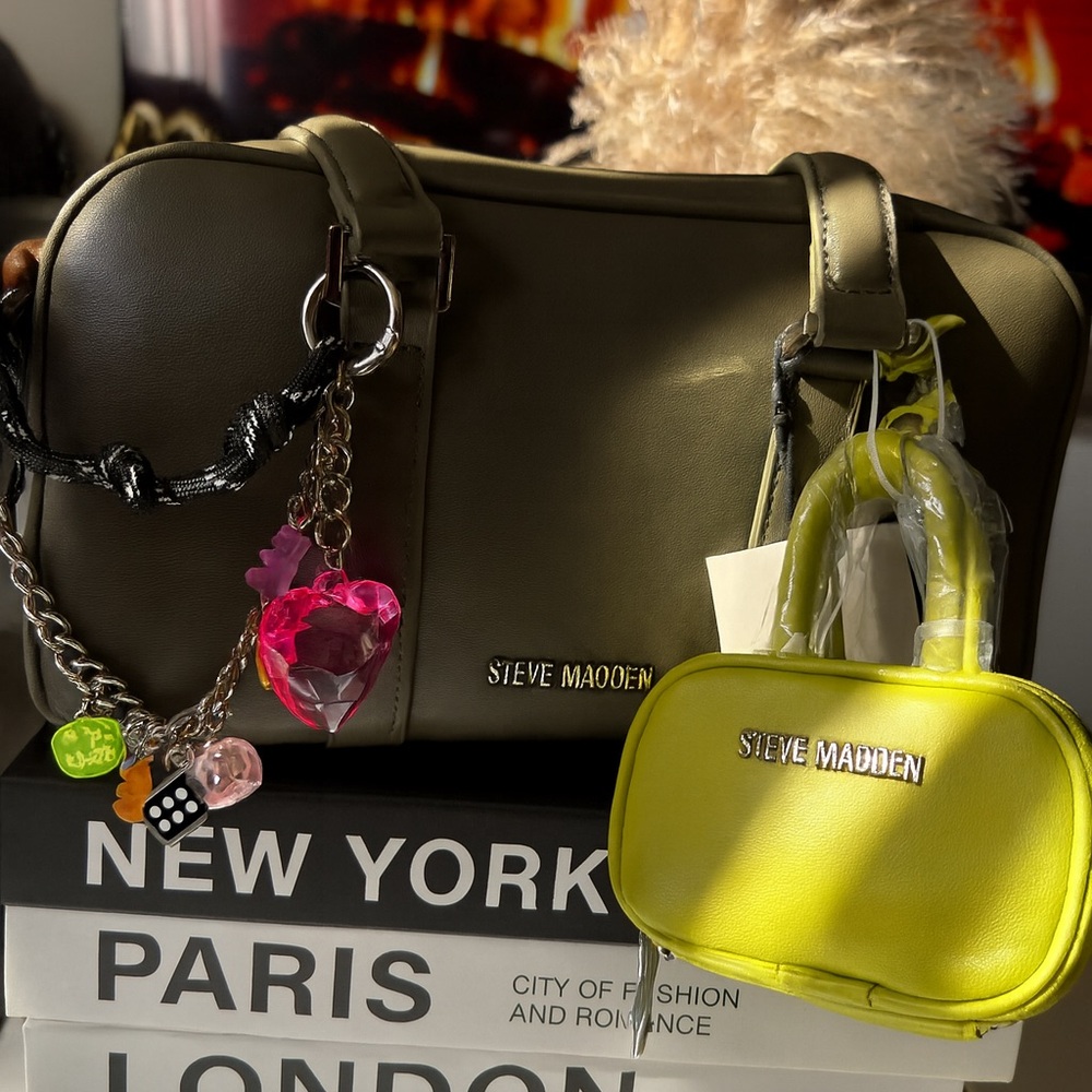 Steve Madden Olive and Neon Yellow Shoulder Bag Set